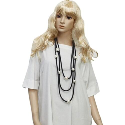 YD&YDBZ Multi Layer Pearl Collocation Long Necklaces For Women Gothic Leather Rubber Choker Clothes Chain Handcrafted Jewelry