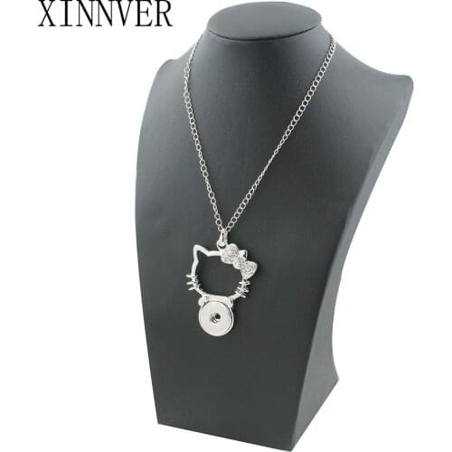 Xinnver Snap Buttons Jewelry Cat Kitty Pendant Necklace With Charm Chain Necklace Fit 18/20mm Snaps Necklace Jewelry Women ZG009