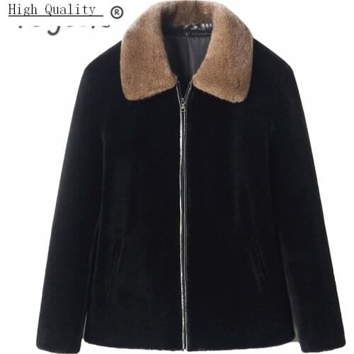 Winter Coat Male Fashion Real Fur Coat Men Clothes 2020 Korean Casual Sheep Shearing Jacket + Mink Fur Collar Hiver 19002