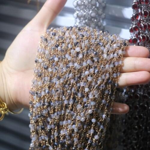 3M Gray Gem stone Gold Chain Wholesale Faceted Natural Stone Jewelery Wire Wrapped Bronze over Sterling Chain or gold plate