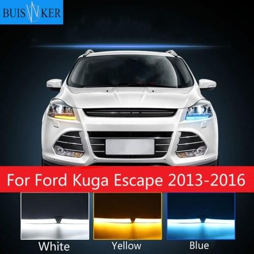 1Pair For Ford Kuga Escape 2013 2014 2015 2016 Daytime Running Light DRL LED Fog Lamp Cover With Yellow Turning Signal Functions