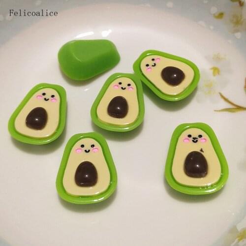 10Pcs Kawaii Smiley Face Avocado Flat Back Resin Cabochon Simulation Fruit For DIY Scrapbooking Jewelry Making Accessories