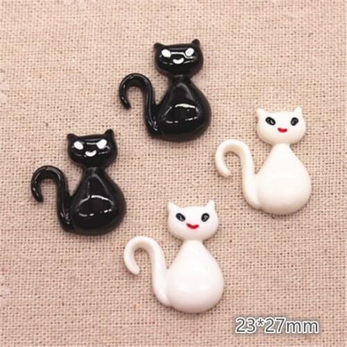 10pcs Resin Halloween Black/White Cat Flatback Cabochon Miniature Art Supply Decoration Charm Craft,23*27mm