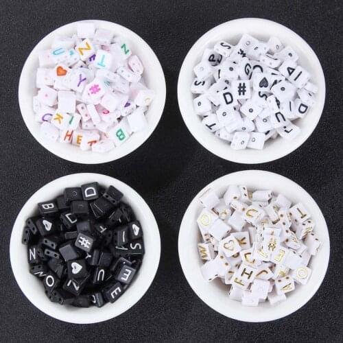 100PCS 9x8mm Double Hole Acrylic Letter Beads Square Loose Beads For Jewelry Making DIY Handmade Childrens Name Bracelet