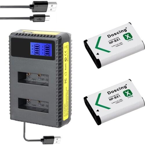2Pcs NP-BX1 NP BX1 NPBX1 Camera Battery + LCD USB Charger For Sony HDR-AS200v AS20 AS100V AZ1 DSC-RX100 X1000V WX350 RX1 AS15