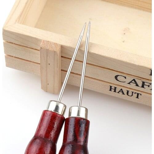 2PC Incisive Canvas Leather Sewing Awl Wood Handle Tool Awl Hand Stitching Taper Leathercraft Needle Craft Sewing Supplies