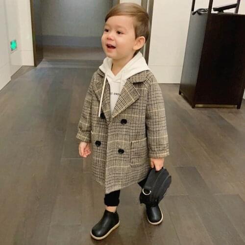 2020 High Quality Lattice Children Coat Wool Coat For Boys Fashion Autumn Winter Jacket Boy Windbreaker Kids Winter Overcoat 6Y