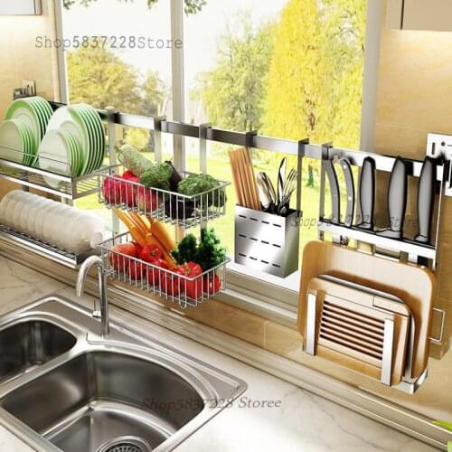 304 stainless steel kitchen window sill shelf wall hanging sink for dish rack sink drain storage rack