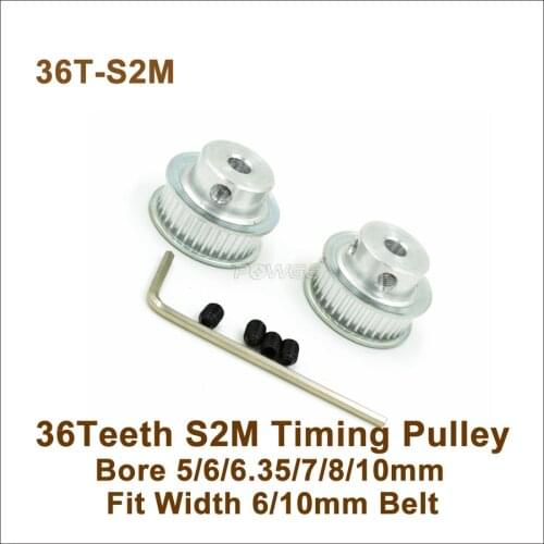 POWGE 36 Teeth S2M Timing Pulley Bore 5-10mm Fit W=6/10mm STD2M Synchronous Belt 36T 36Teeth STD2M Timing Belt Pulley 36-S2M