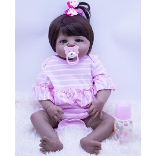 55cm smooth black Silicone vinyl Reborn Baby Doll with pink clothes alive Girls doll Newborn Princess Toddler Babies Bebe gift