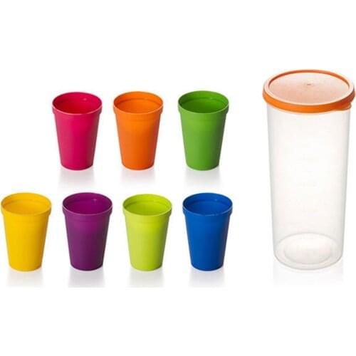 7pcs/set 7 color portable Rainbow suit cup picnic tourism plastic cup coffee household cups Color Random