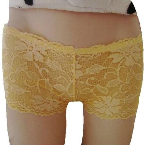 Candy Cherries Boyshorts Girl Panties Sexy Sweety Yellow Flower Hollow Out Women Lace See Through Lady One Size Underwears