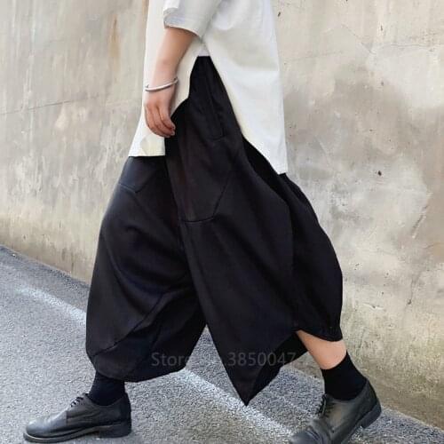 Men Pants Bloomers Wide-leg Pants Loose Casual Black Cropped Pants Japanese Fashion Warrior Harajuku Style Punk Streetwear Male