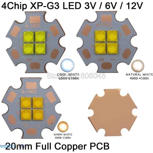 Cree XPG3 XP-G3 3V 6V 12V 4Chips 4-24W High Power LED Emitter Cool White / Warm White / Neutral White Colors on 20mm Copper PCB