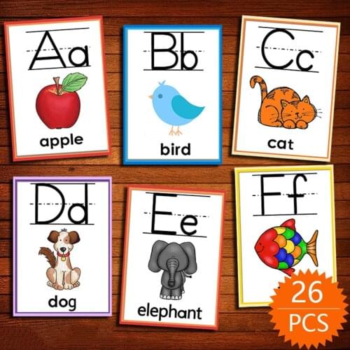 26 Alphabet English Learning Flash Card With Animal Word Cards Early Educational Toys For Children Teacher Teaching Aids