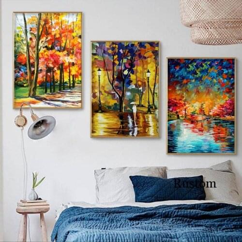 Graffiti Landscape Wall Art Colorful Trees Oil Painting On Canvas Pictures for Home Design Room Decoration Interior Loft