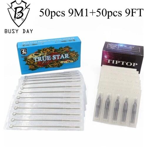 9M1+9FT) 50pcs True Star Tattoo Needles & 50pcs TIP TOP Tattoo Tips for Tattoo Machine Gun Tattoo Supply Free Shipping