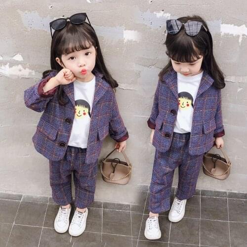 Girls Clothing Set Spring Fall New Childrens Plaid Suit 2 Pcs Baby Boys Casual Suits For 1-7 Yrs Old Kids Leisure Clothes P315