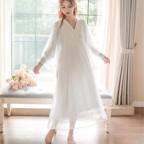 Two Piece Sets Sexy Lace Dressing Gowns for Women Long Sleeves 2019 Spring Summer Lace Kimono Robe Bathrobe Peignoir Sleepwear