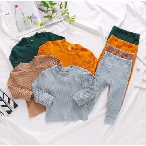 Toddler Boys Outfits Cotton Long Sleeve Baby Girls Clothes Set Solid Top Pants 2 Piece Set Spring Boutique Kids Clothing