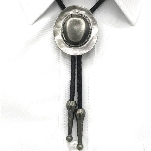 Western cowboy retro silver metal electroplating craft hat BOLO TIE casual accessory for men and women leather collar rope