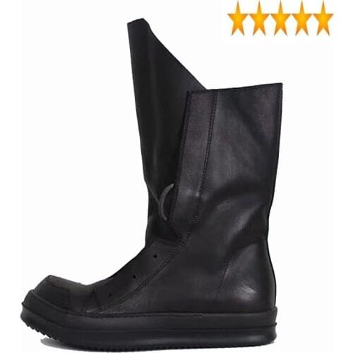 Genuine Black Shoes Men Cow Leather High Top Zip Safety Boots Lovers Luxury Trainers Winter Sneakers Botas Militar Hombre