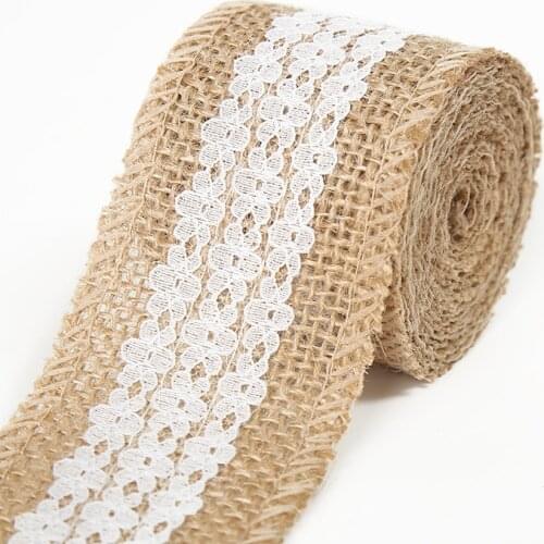 Natural Burlap Ribbon Rolls with Lace Jute Twine for DIY Handmade Wedding Party Crafts Lace Linen