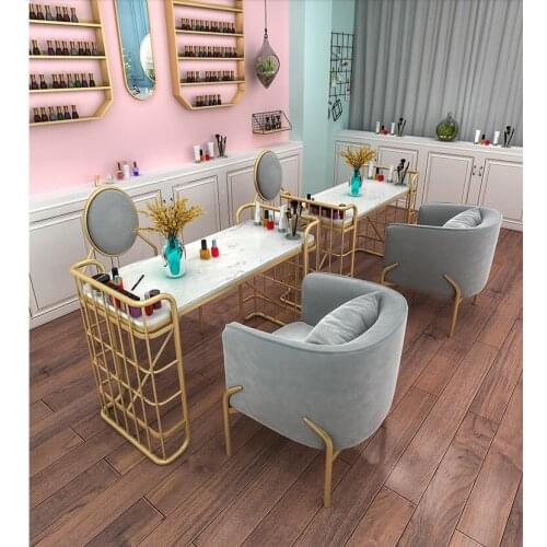 Nordic marble nail table shop decoration table and chair set single double people manicure table manicure table simple and moder