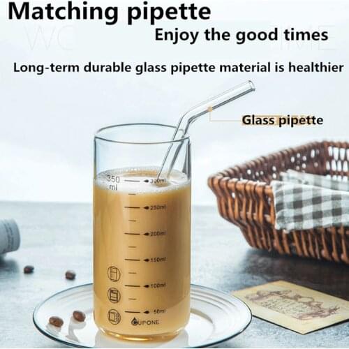 350ML Thick High Temperature Resistant Glass Scale Cup Baking Microwave Oven Straight Measuring Cup with Glass Straw Milk Cup