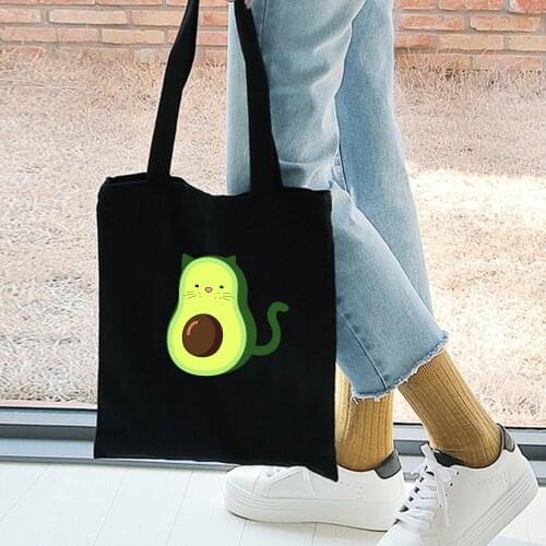 Cute Avocado Print Reusable Shopping Bag Women Canvas Tote Bags Printing Cartoon Shopper Shoulder Bags Eco Bag Bolsa De Compras