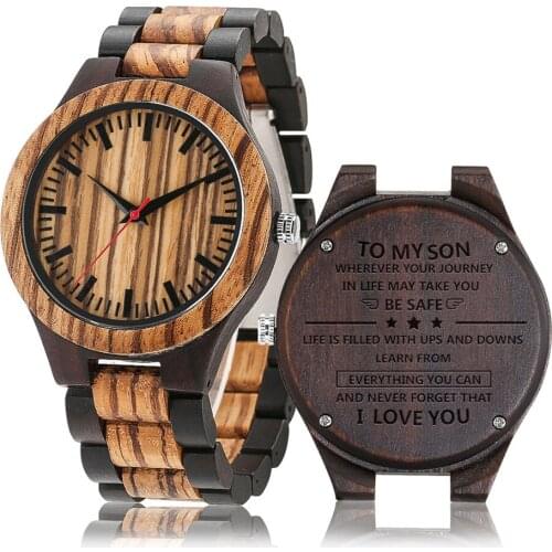 To My Son... I Love You Personalized Engraved Wood Watch Graduation/Birthday Gift Son Quartz Wristwatch Natural Wooden Watches