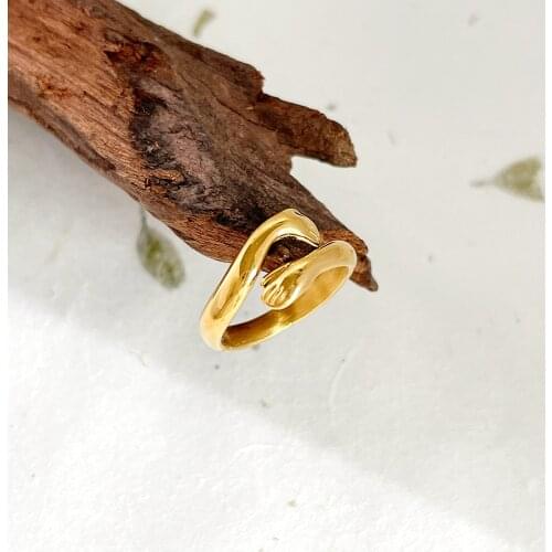 Monlansher Unique Geometric Hands Embrace Finger Ring Stainless Steel Metal Ring For Women French Statement Rings Jewelry 2021