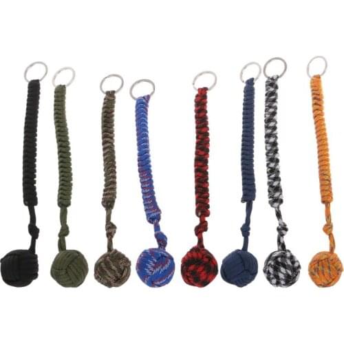 Outdoor Security Protection Black Monkey Fist Steel Ball Bearing Self Defense Lanyard Survival Key Chain