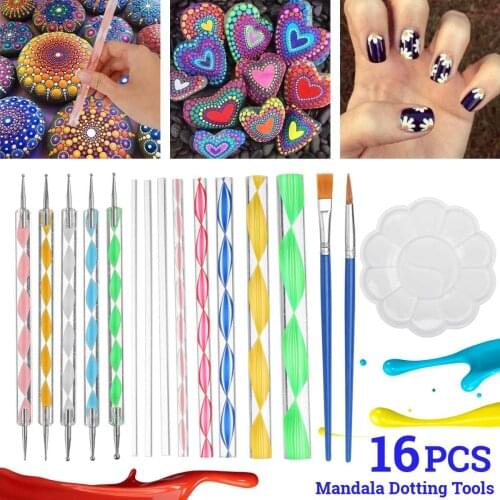 16PCS/set Mandala Dotting Tools Set Pen Dotting Tools Mandala Stencil Ball Stylus Paint Tray for Painting Rocks, Coloring, Drawi