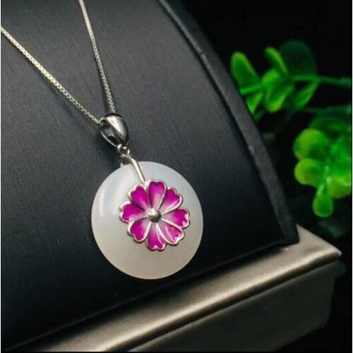 Natural White Jade Pendant with 925 Silver Necklace