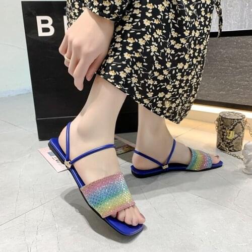 2021 New Ladies Slipper Stylish Female Shoes Casual Flat Sandals Shoes Solid Summer Outside Rhinestone Fashion Womens Shoes