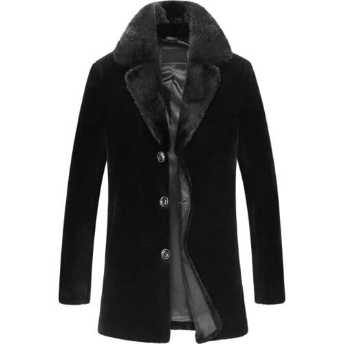 New Real Fur Coat Men Lamb Fur and Sheep Leather Maxi Coat Mens Shearling Jacket Black Mens Winter Woolen Coat Plus size 5XL