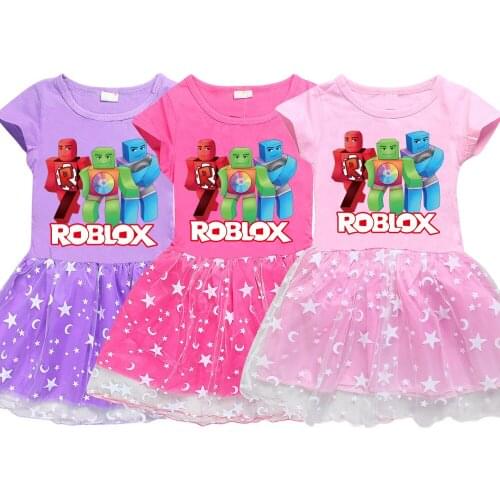Robloxing Princess Dress Summer Girls Rainbow Stars Birthday Wedding Dresses 3-7Y Sweet Kids Flower vestidos Children Clothes