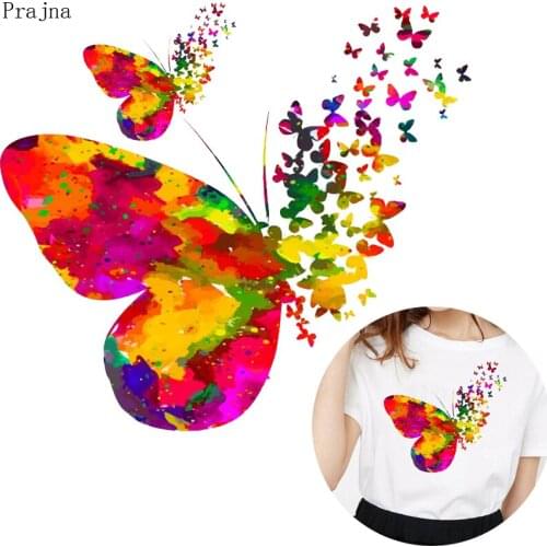Prajna Vinyl Heat Transfer Iron On Transfer Patches For Clothes Stripes Sticker PVC Butterfly Flower Patch DIY Applique Washable