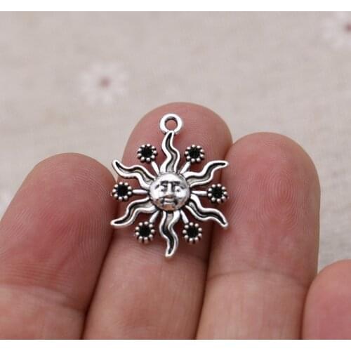 Craft Antique Silver Plated Sun Charm Pendants for Jewelry Making Bracelet DIY Accessories Handmade 24x19mm15pcs