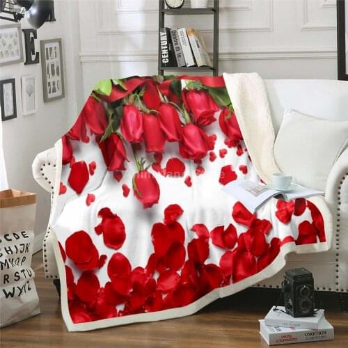 Romantic Red Rose Blanket 3D Print Fleece Blankets For Beds Home Textiles Luxury Adult Gift Warm Bedspread Soft Winter Flower