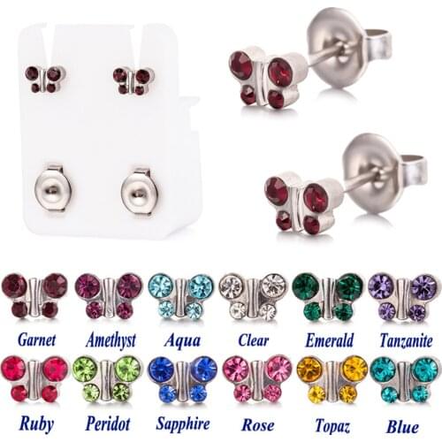 HONGTU 1-12PAIRS Butterfly Sterile Zircon Birthstone CZ Ear Stud Earrings Helix Tragus Cartilage Piercing Butterfly Earrings 20G
