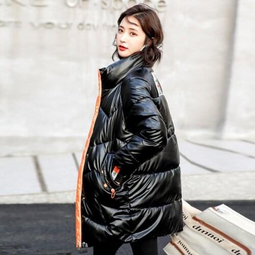 Warm Thicken Fashion Loose Down Cotton Coats Winter Women Stand Collar New Padded Jackets Shiny Plus Size Female Parka LJ3439