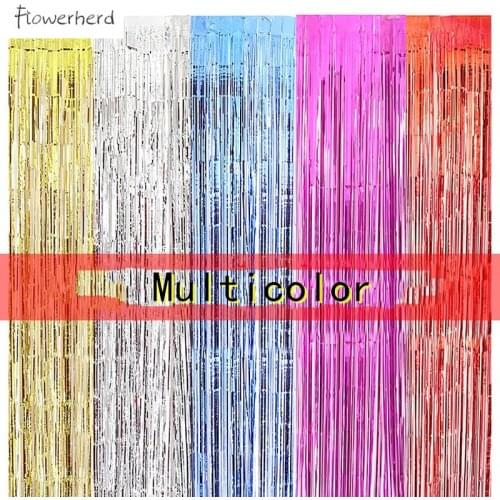 Thin 1*2M Metallic Foil Tassels Rain Curtain Ribbon Wedding Party Graduation Background Wall Birthday Decoration Baby Shower