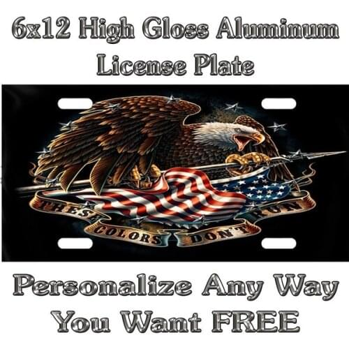 Vintage Auto License Plate Tin Sign American Flag Eagle Custom Monogram License Plate