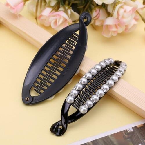 Women Pearl Rhinestone Banana Hair Clips Claws for Lady Fashion Elegant Party Barrettes Hair Accessories