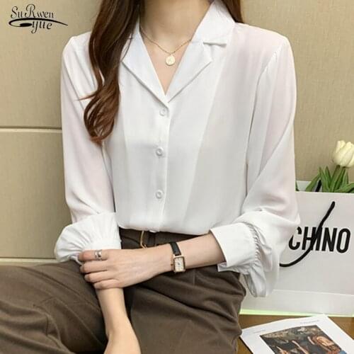 Autumn Chiffon White Blouse Women 2021 New Long Sleeve Loose Women Shirts Blouses Office Lady Casual Women Tops Blusas 11970