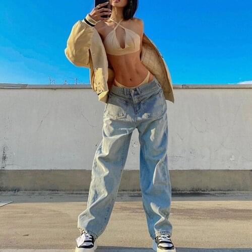 WomenS Wide-Leg Jeans Mid-Waist Solid Color Washed Loose Jeans Hip-Hop Style Autumn 2021 New Casual High Street Youth Cool