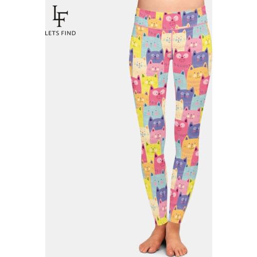 LETSFIND Super Soft Milk Silk Print Cute Colorful Cat Pattern Warm Leggings High Waist Women Fitness Leggings Plus Size
