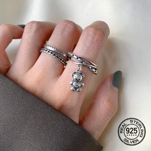 Cross Multi-layer Bear Opening Adjustable Rings For Women S925 Silver New Trend Fashion Korean Charm Student Jewelry Gift INEFFA